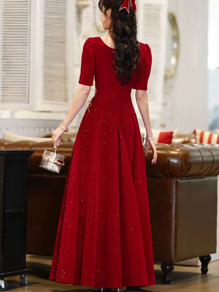 Shimmery Burgundy Sequins Phoenix Wedding Bridal A-Line Dress