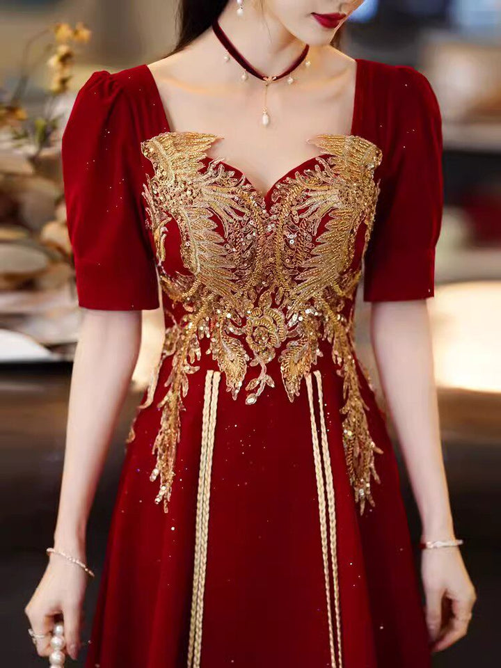 Shimmery Burgundy Sequins Phoenix Wedding Bridal A-Line Dress