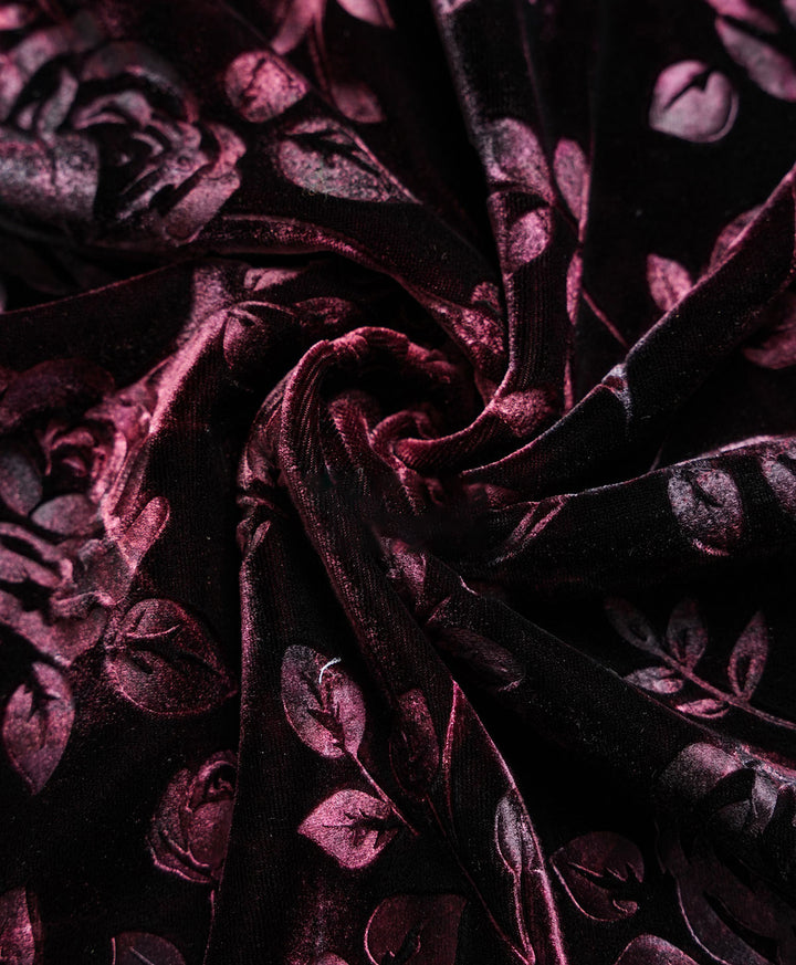 Rose Print Velvet Maxi Cheongsam Qipao Dress