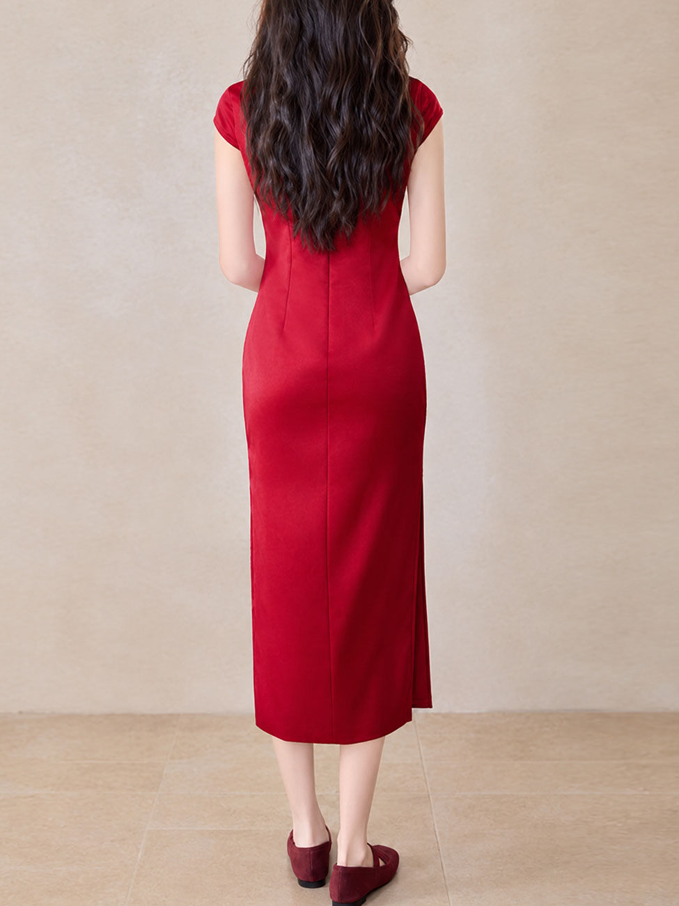 Red Embroidered Satin Wedding Bridal Cheongsam Qipao Dress
