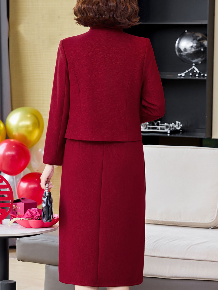 2 Piece Burgundy Bridal Mothers Wedding Cheongsam Dress & Jacket