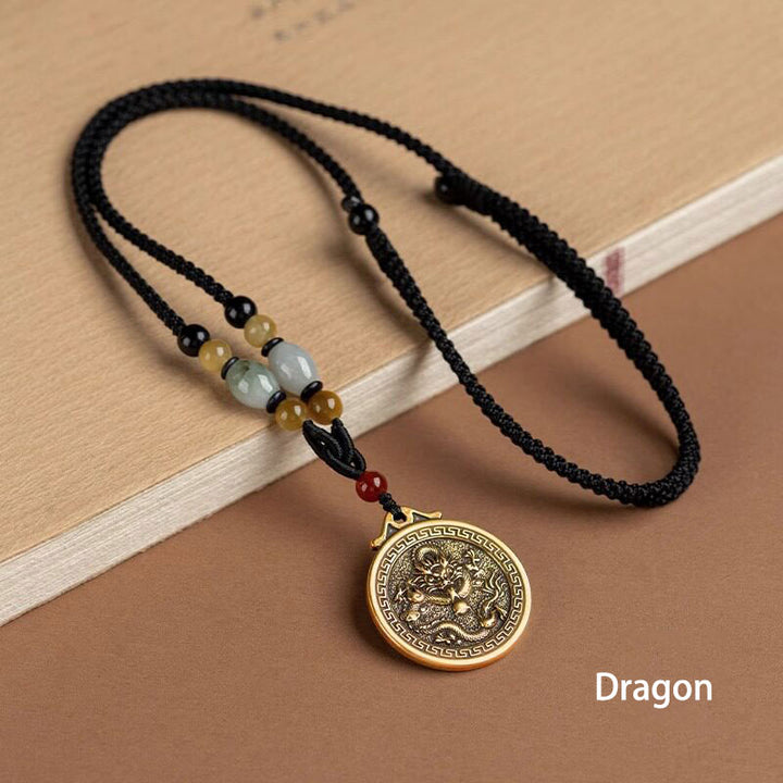 Chinese Zodiac Pendant Necklace Luck Brass Medallion