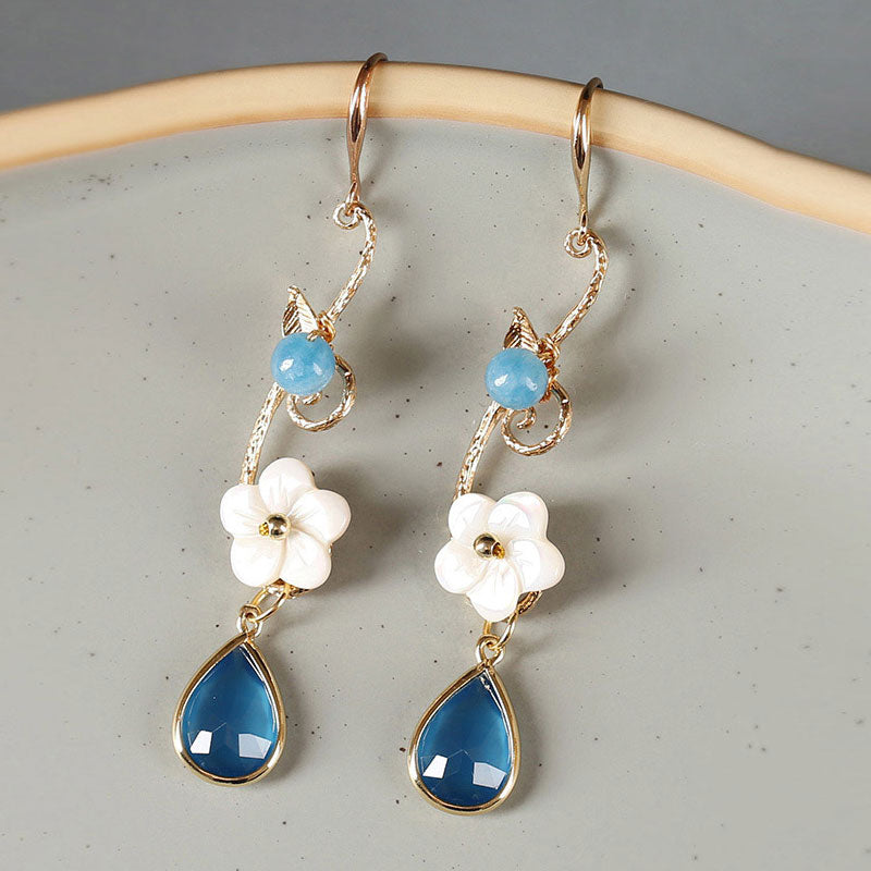 Blue Glass Dangle Drop Clip On Non Pierced Earrings