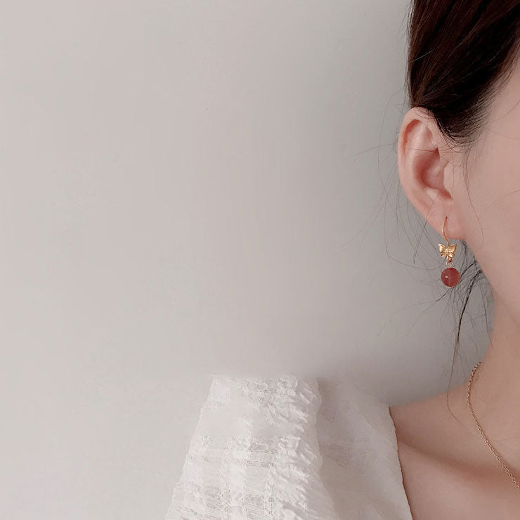 Glazed Butterfly Strawberry Quartz Drop Dangle Earrings