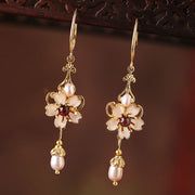 Pink Flower Non Pierced Clip-on Hook Drop Dangle Earrings