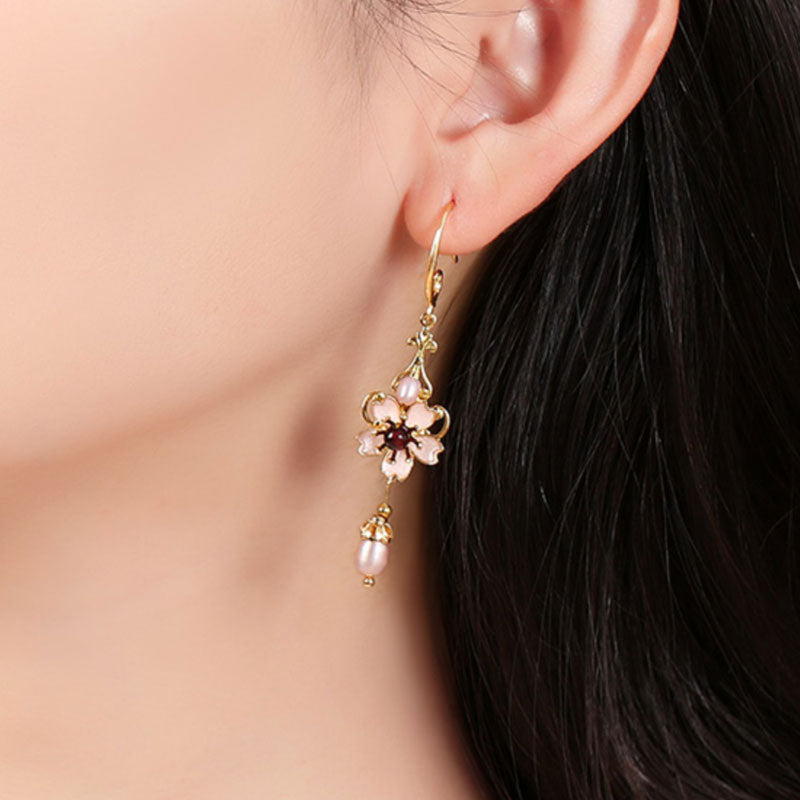 Pink Flower Non Pierced Clip-on Hook Drop Dangle Earrings
