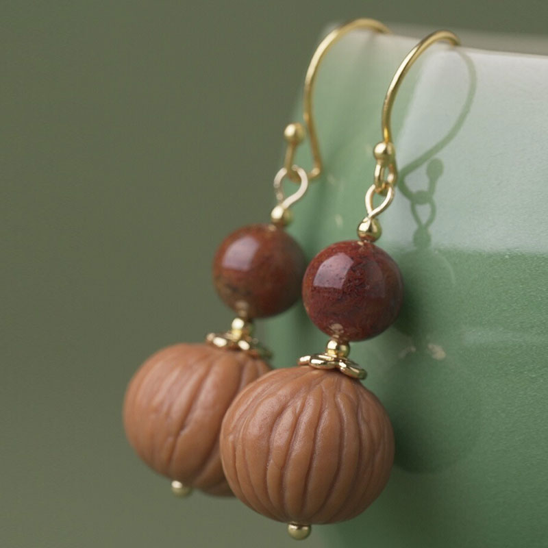Handmade Agate Bodhi Seed Drop Dangle Earrings