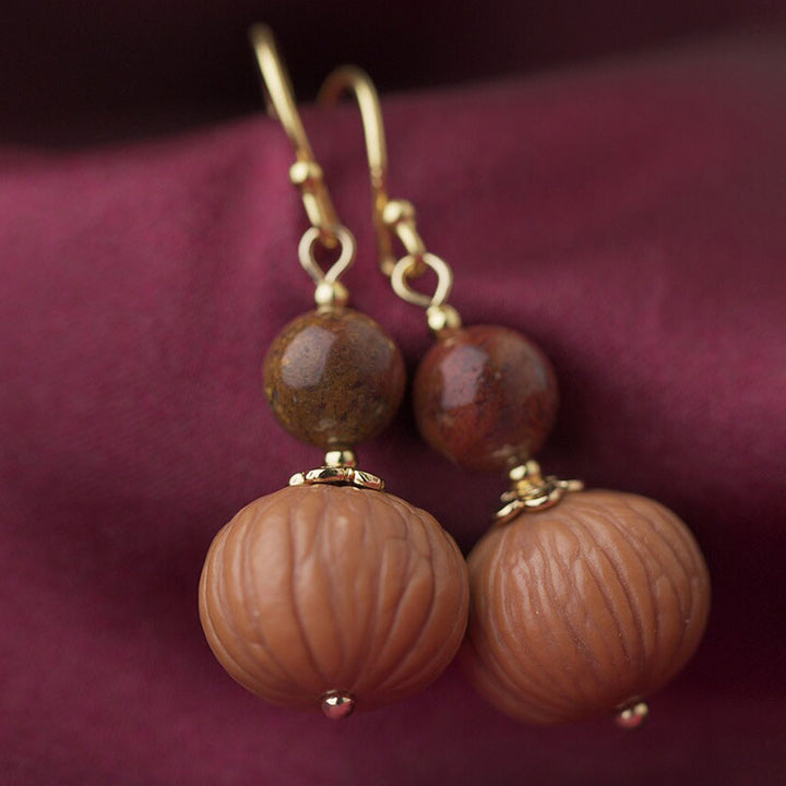 Handmade Agate Bodhi Seed Drop Dangle Earrings