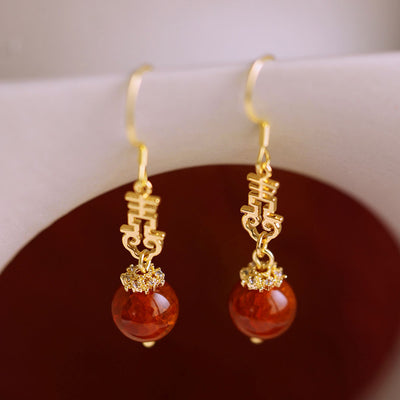 Red Agate Wedding Bridal Drop Clip On Pierced Earrings