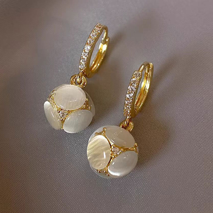 Opal Ball Rhinestones Dangle Drop Earrings