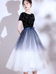 Colorblock Shimmery Tulle Evening Party Dress