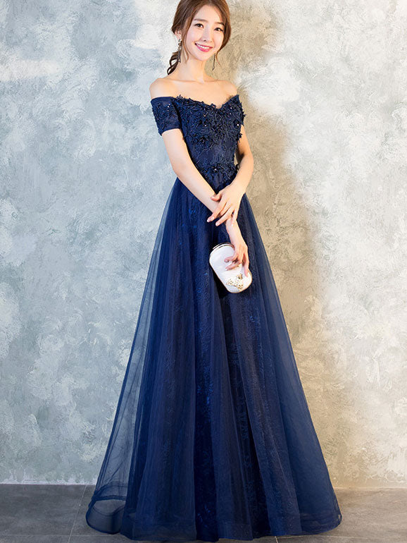 Full Length Off Shoulder Wedding Dress with Appliques