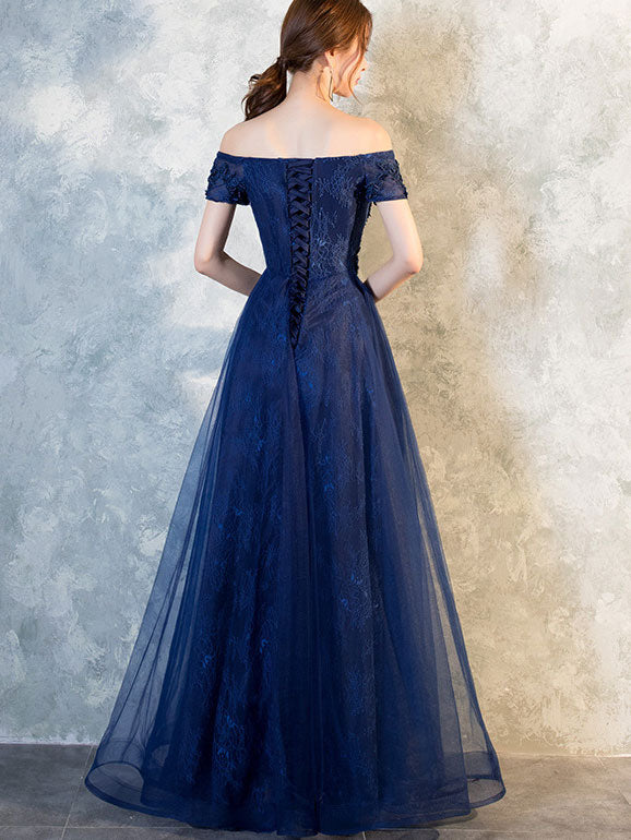 Full Length Off Shoulder Wedding Dress with Appliques