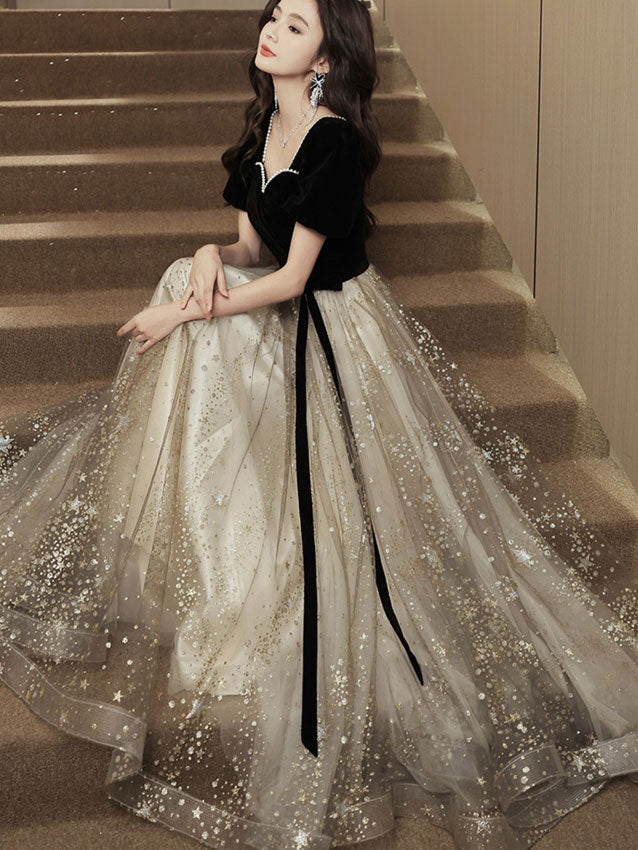 Starry Fit & Flare Tulle Full Length Evening Dress