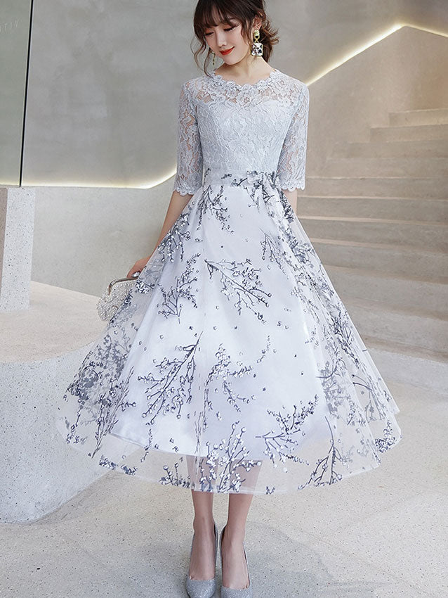 Black Gray Floral Fit & Flare Midi Dress