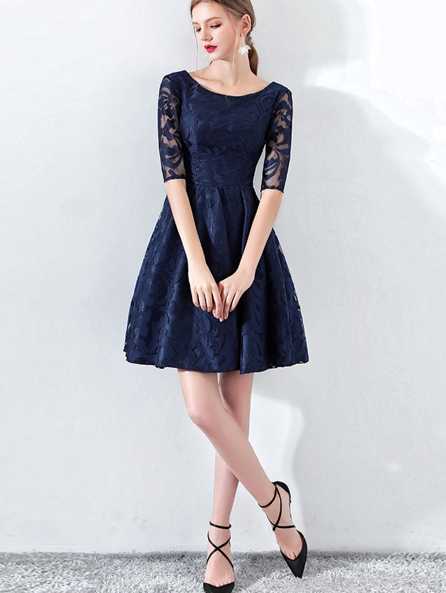 Jacquard Floral Blue A-Line Party Dress