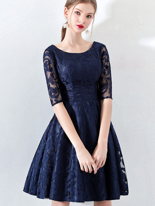 Jacquard Floral Blue A-Line Party Dress