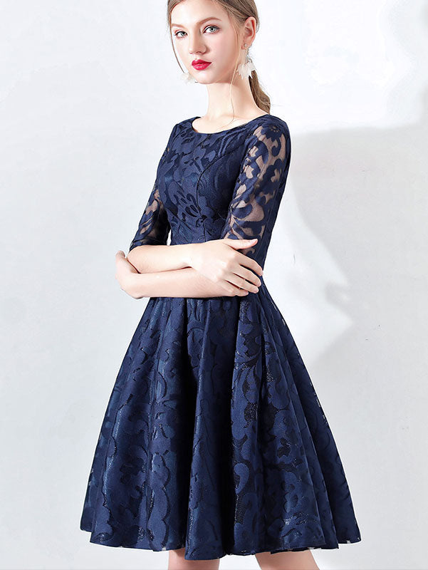 Jacquard Floral Blue A-Line Party Dress