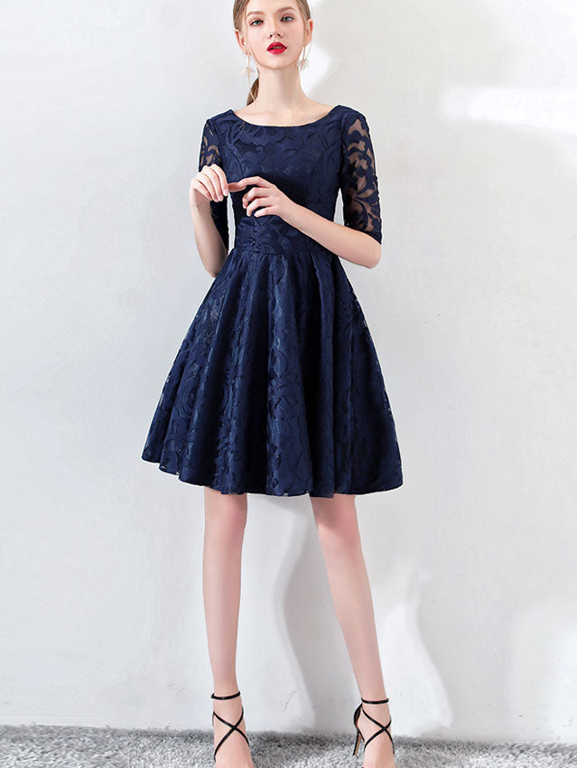Jacquard Floral Blue A-Line Party Dress