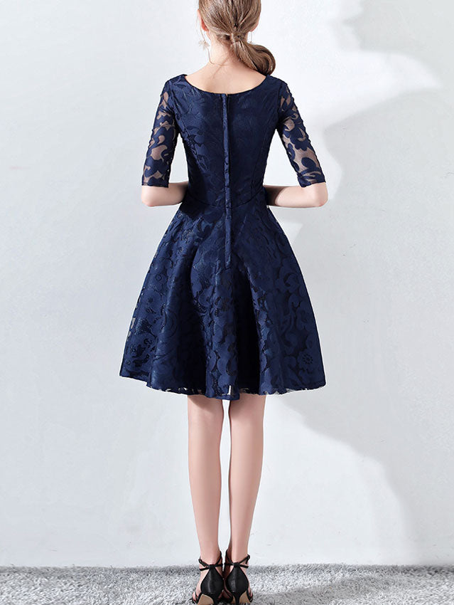 Jacquard Floral Blue A-Line Party Dress