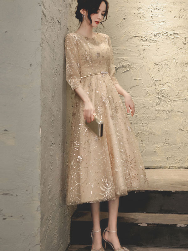 Champagne Starry Midi Fit & Flare Dress
