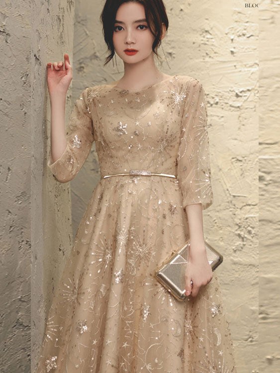 Champagne Starry Midi Fit & Flare Dress