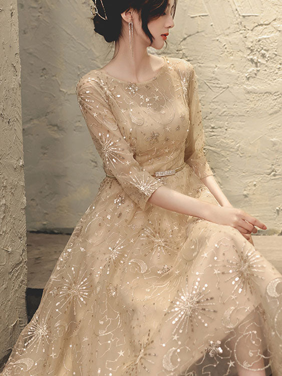 Champagne Starry Midi Fit & Flare Dress