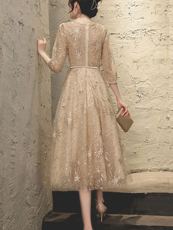 Champagne Starry Midi Fit & Flare Dress