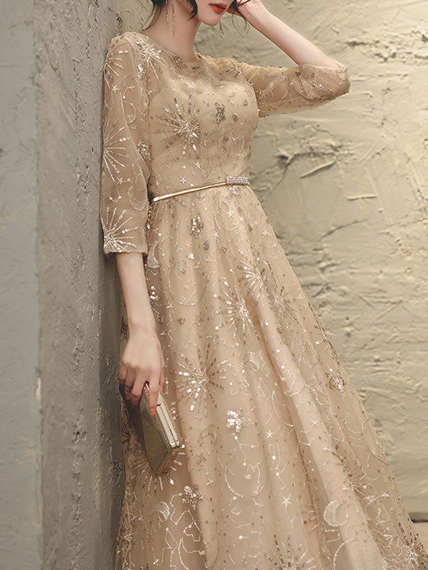Champagne Starry Midi Fit & Flare Dress