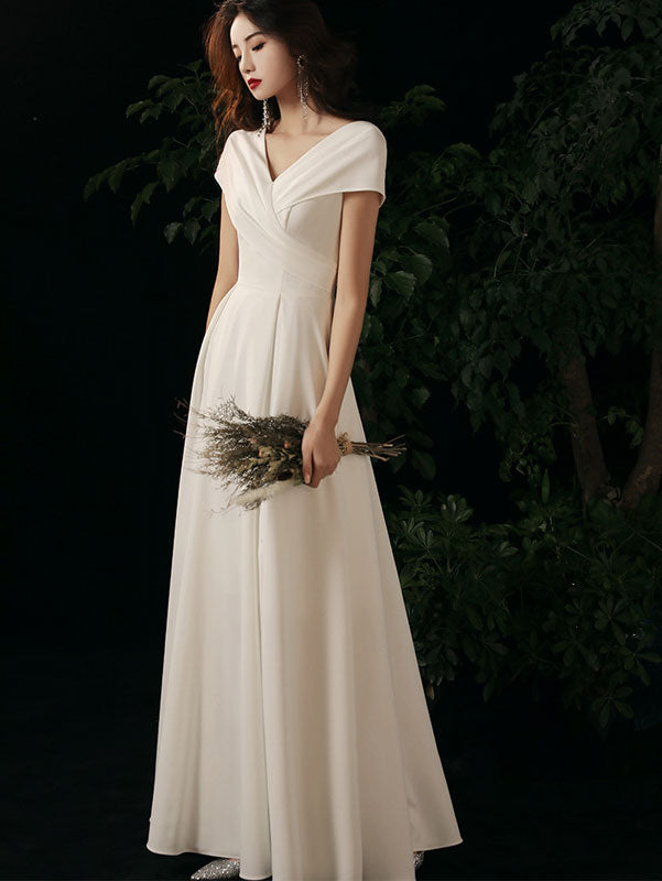White Wrap V-neck Fit & Flare Formal Dress