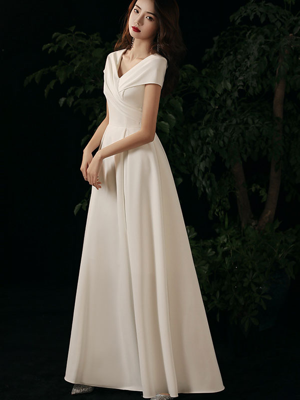 White Wrap V-neck Fit & Flare Formal Dress
