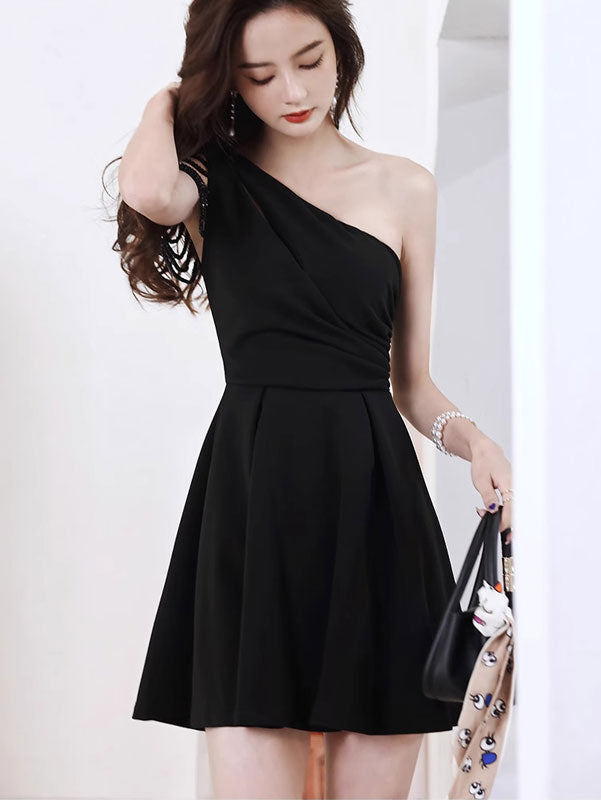 White Black One Shoulder Cocktail Dress