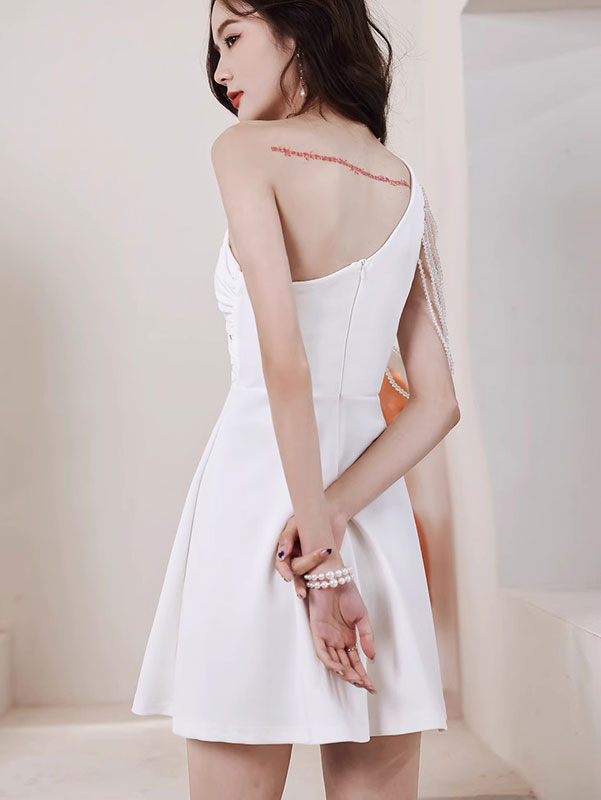 White Black One Shoulder Cocktail Dress