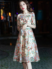 A-Line Illusion Embroidered Floral Evening Party Dress