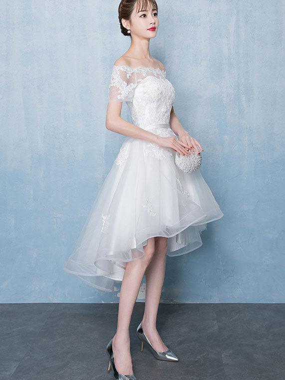 White Red Off Shoulder Party Dress with High Low Hem