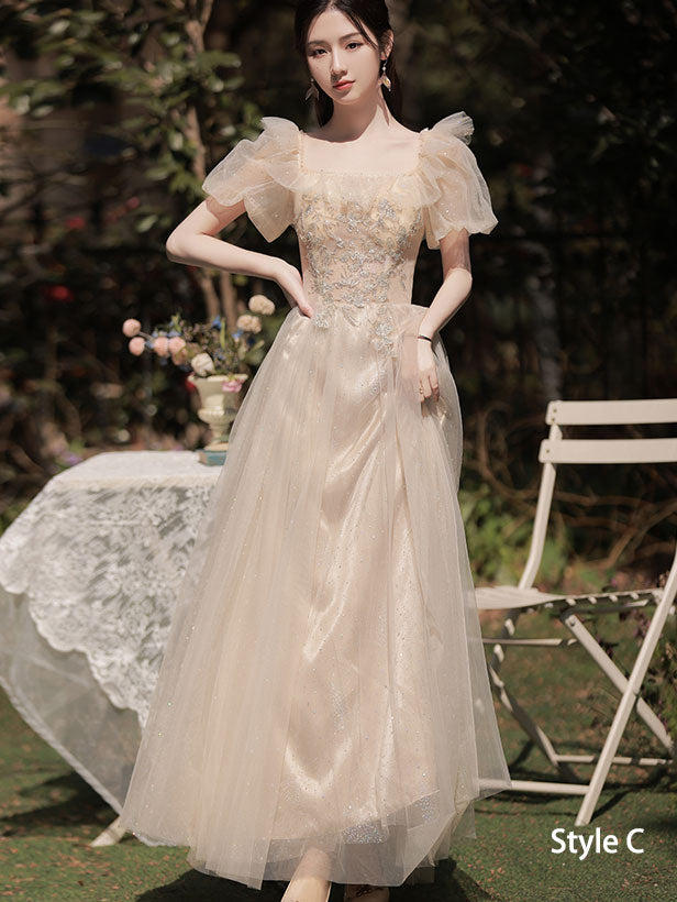 Beige Bridesmaids A-Line Tulle Wedding Evening Dress