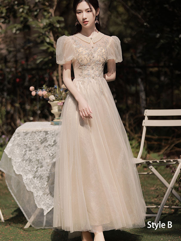 Beige Bridesmaids A-Line Tulle Wedding Evening Dress