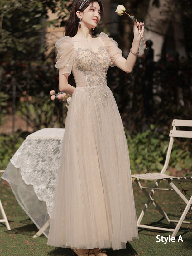 Beige Bridesmaids A-Line Tulle Wedding Evening Dress