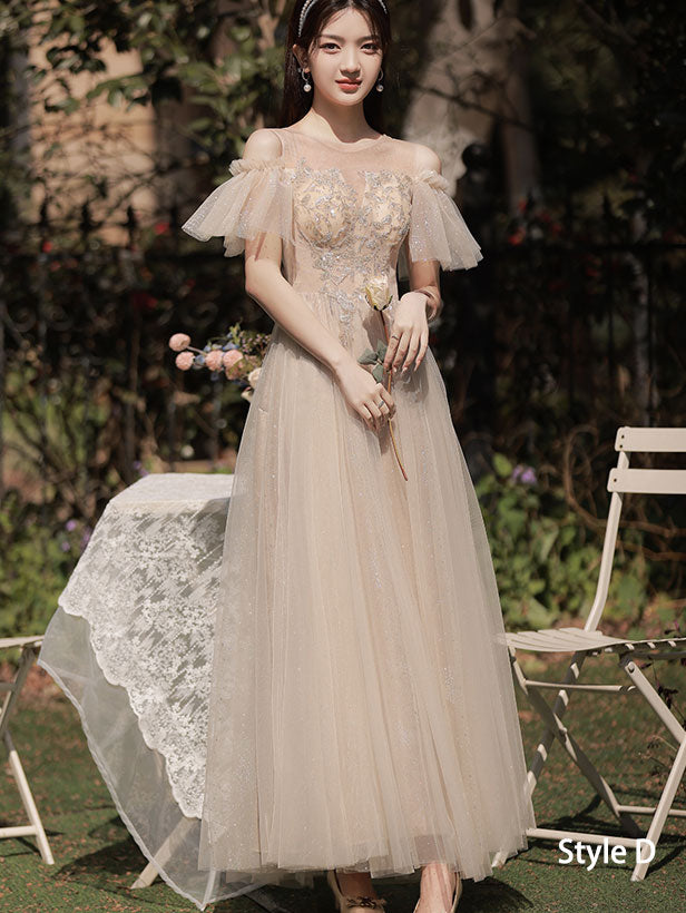 Beige Bridesmaids A-Line Tulle Wedding Evening Dress