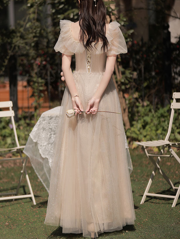 Beige Bridesmaids A-Line Tulle Wedding Evening Dress
