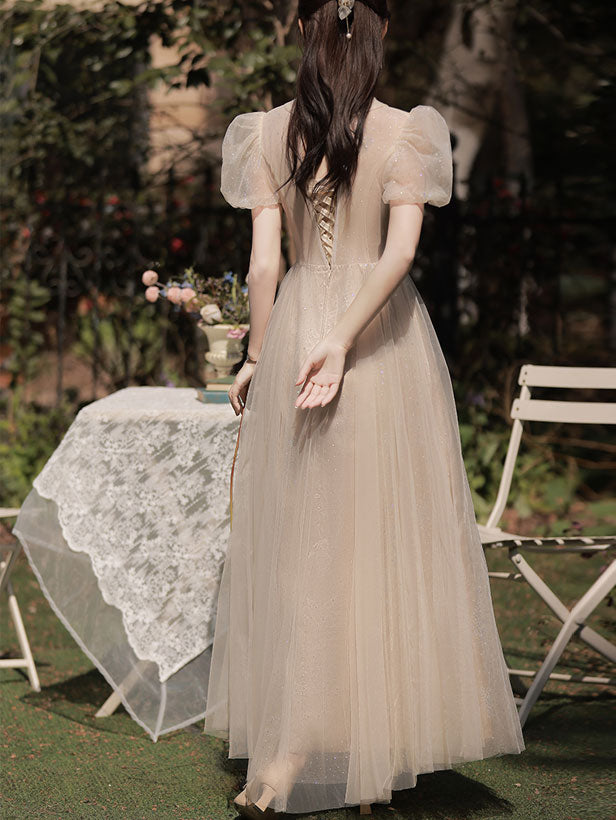 Beige Bridesmaids A-Line Tulle Wedding Evening Dress