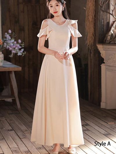 Beige Fit & Flare A-Line Bridesmaids Wedding Party Dress