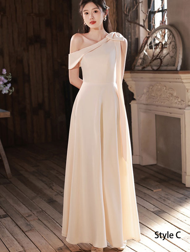 Beige Fit & Flare A-Line Bridesmaids Wedding Party Dress