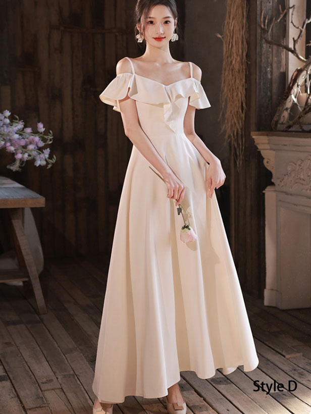 Beige Fit & Flare A-Line Bridesmaids Wedding Party Dress