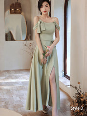 Green Thigh Split A-Line Bridesmaids Wedding Party Dress