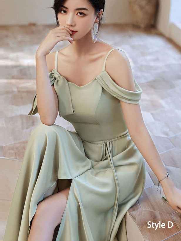 Green Thigh Split A-Line Bridesmaids Wedding Party Dress