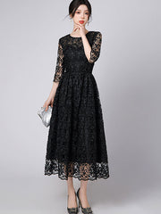 Black Lace Illusion A-Line Maxi Prom Dress