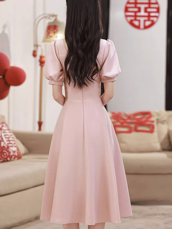 Pink A-Line Midi Party Prom Dress