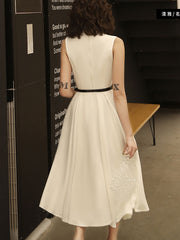 White Black Fit & Flare Belt Midi Dress