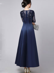 Lace Trim Illusion A-Line Maxi Prom Dress